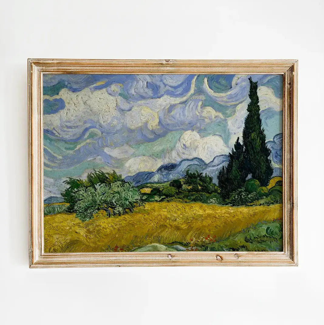 Vincent van Gogh - Wheat Field with Cypresses #28 vintage print by GalleryInk.Art