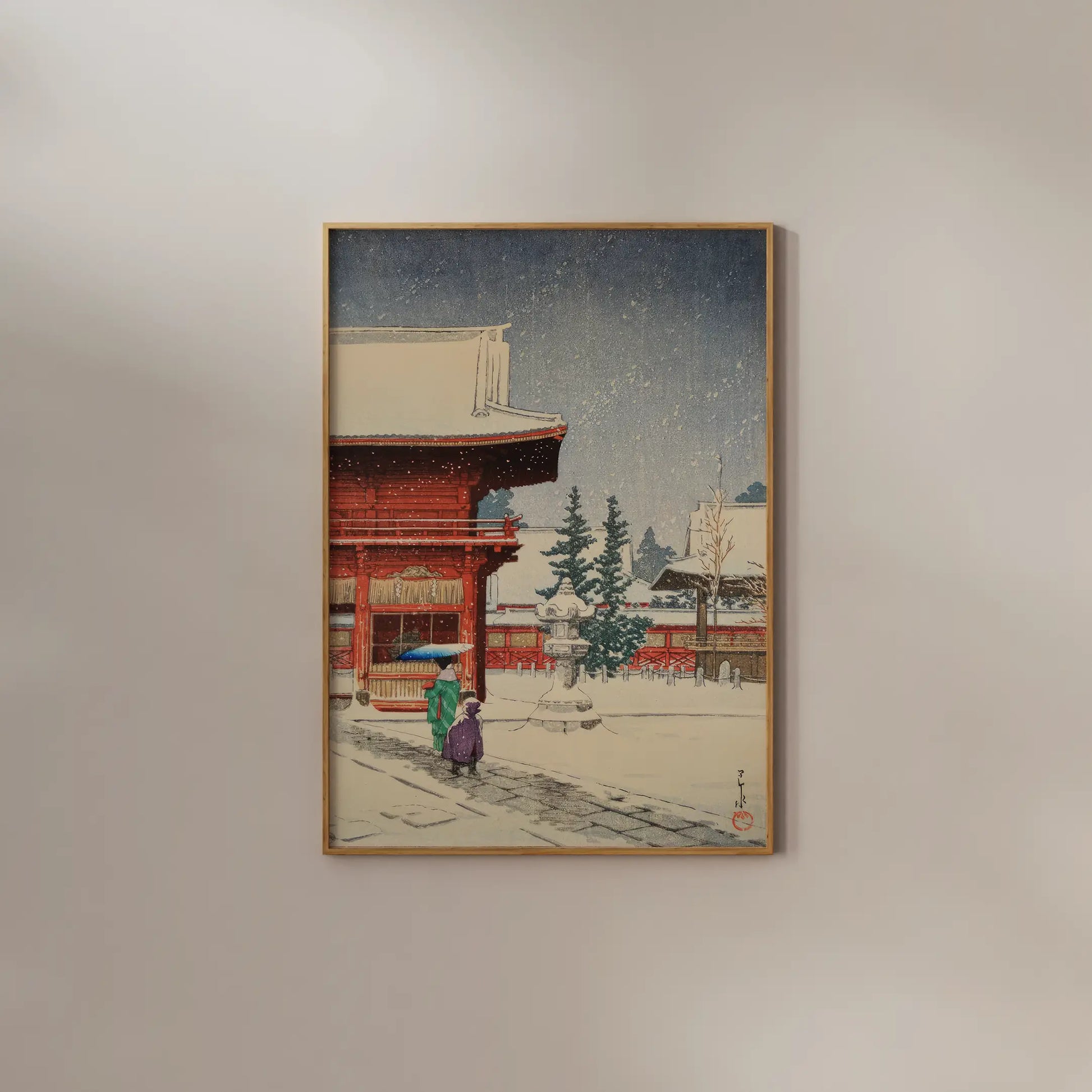 Hasui Kawase - Snow at Nezu Gongen Shrine #188 a beautiful painting reproduction by GalleryInk.Art