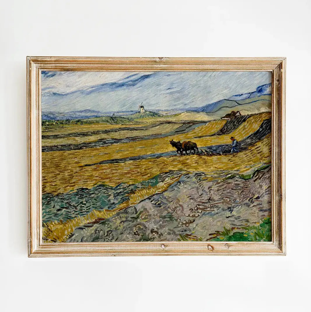 Vincent van Gogh - Enclosed Field with Ploughman #59 a beautiful painting reproduction printed by GalleryInk.Art