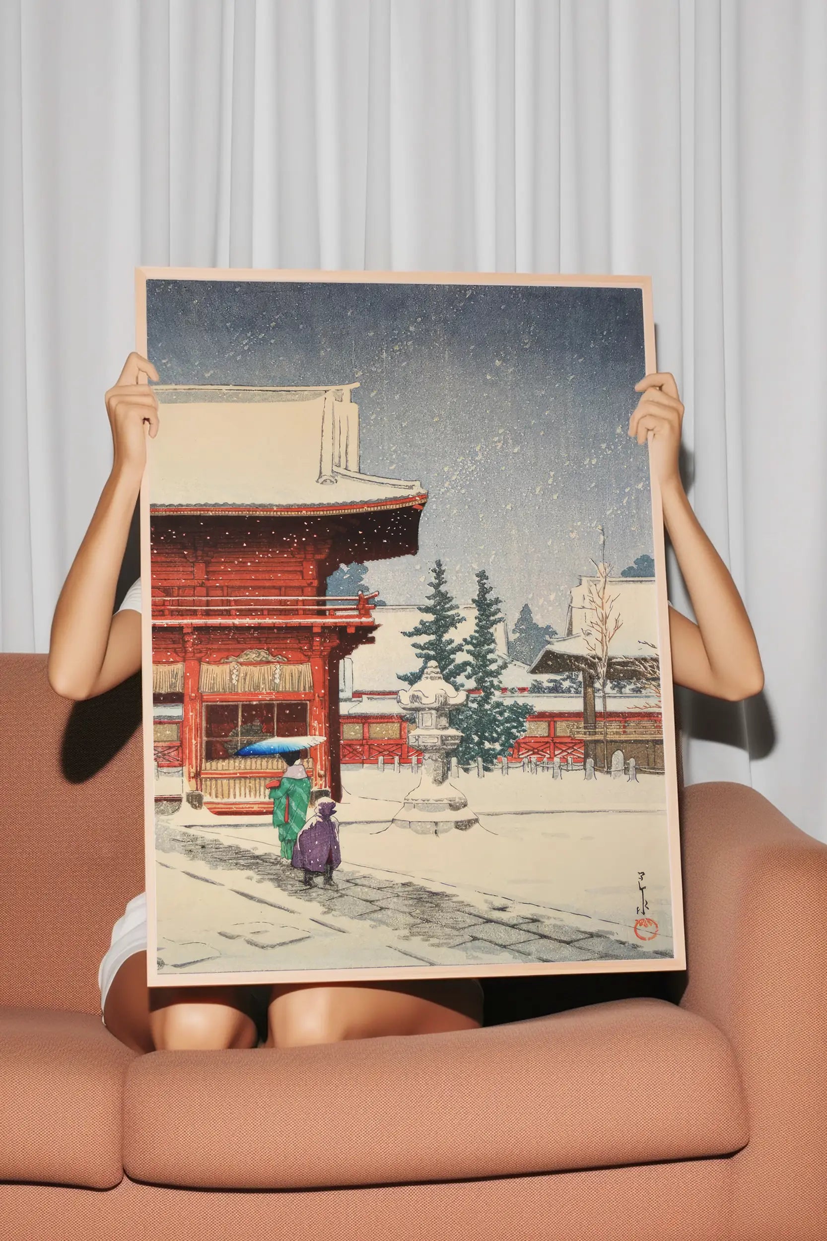 Hasui Kawase - Snow at Nezu Gongen Shrine #188 a beautiful painting reproduction by GalleryInk.Art