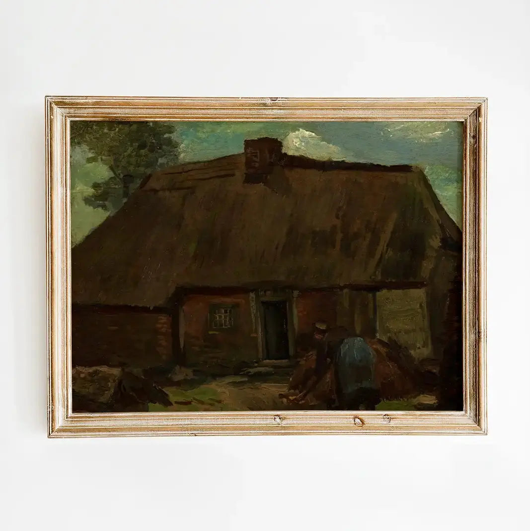 Vincent van Gogh - Cottage with Peasant Woman Digging #210 a beautiful painting reproduction printed by GalleryInk.Art