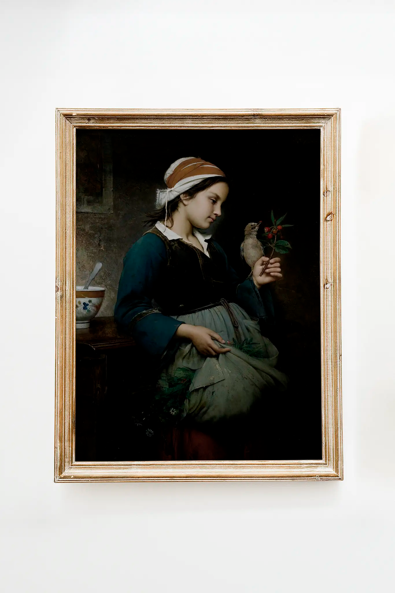 Emile-Auguste Hublin - Fillette à l’oiseau #57 poster print