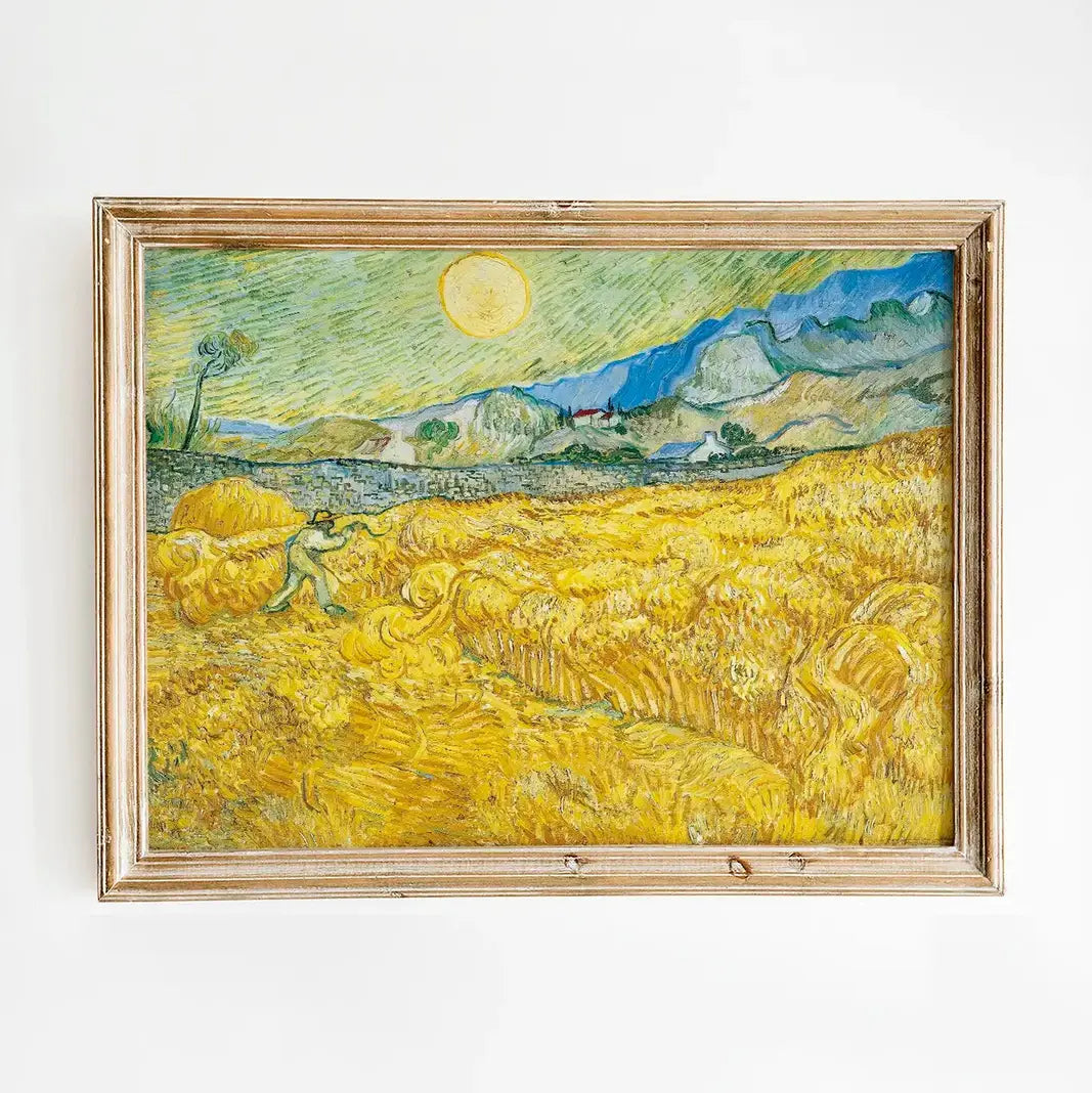 Vincent van Gogh - Wheat Field Behind Saint-Paul Hospital with a Reaper #132 vintage print by GalleryInk.Art