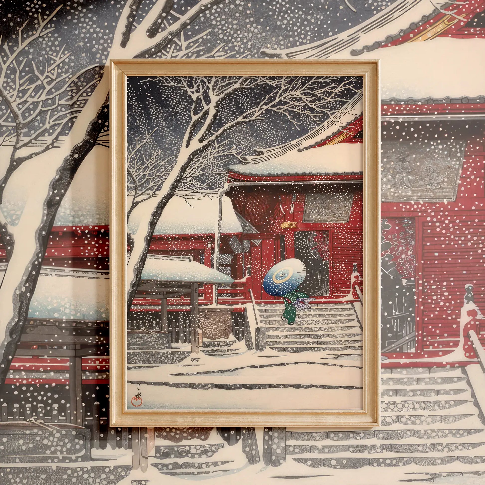 Hasui Kawase - Snow at Kiyomizu Hall, Ueno #185 a beautiful painting reproduction by GalleryInk.Art