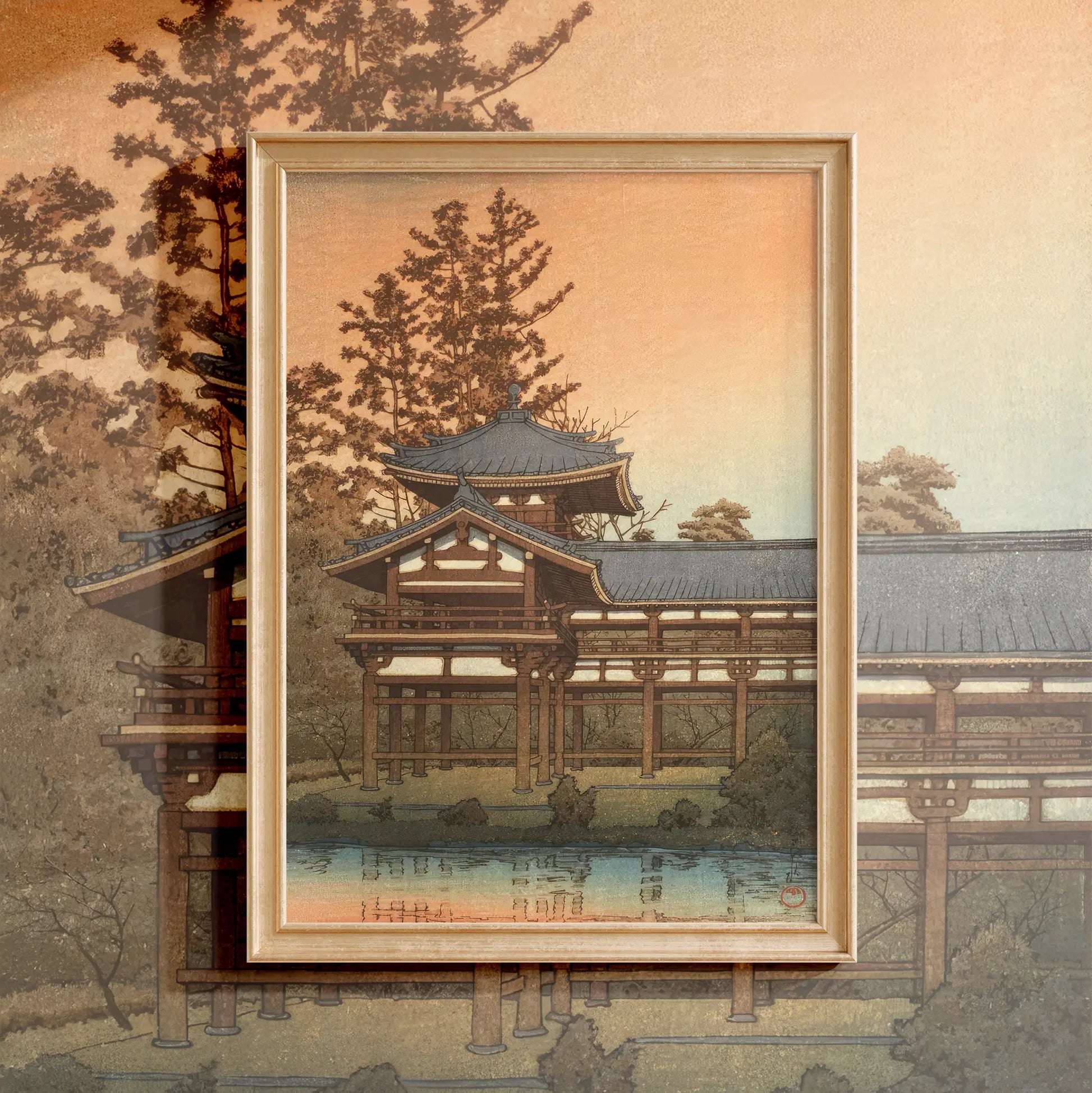 Hasui Kawase - Phoenix Hall, Byodo Temple, Uji #150 a beautiful painting reproduction by GalleryInk.Art