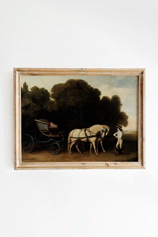 George Stubbs - Phaeton with a Pair of Cream Ponies and a Stable-Lad #30 a beautiful painting reproduction printed by GalleryInk.Art, a store providing equestrian wall art prints