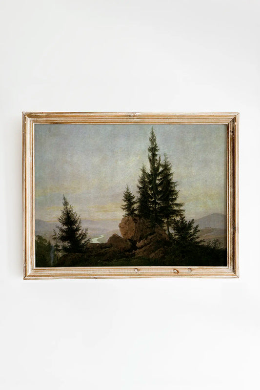 Caspar David Friedrich - View of the Elbe Valley #145 a beautiful seascape painting reproduction printed by GalleryInk.Art