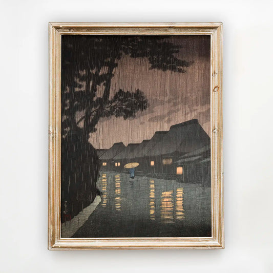 Hasui Kawase - Rain at Maekawa #152 a beautiful painting reproduction by GalleryInk.Art