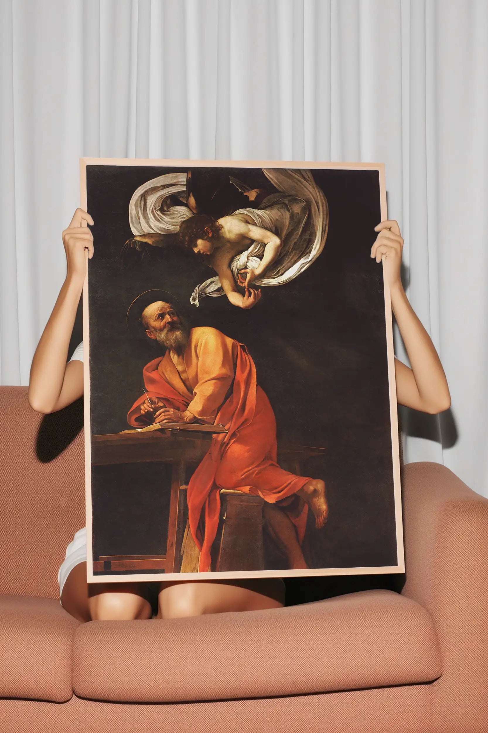 Caravaggio - Saint Matthew and the angel #15 a beautiful painting reproduction by GalleryInk.Art
