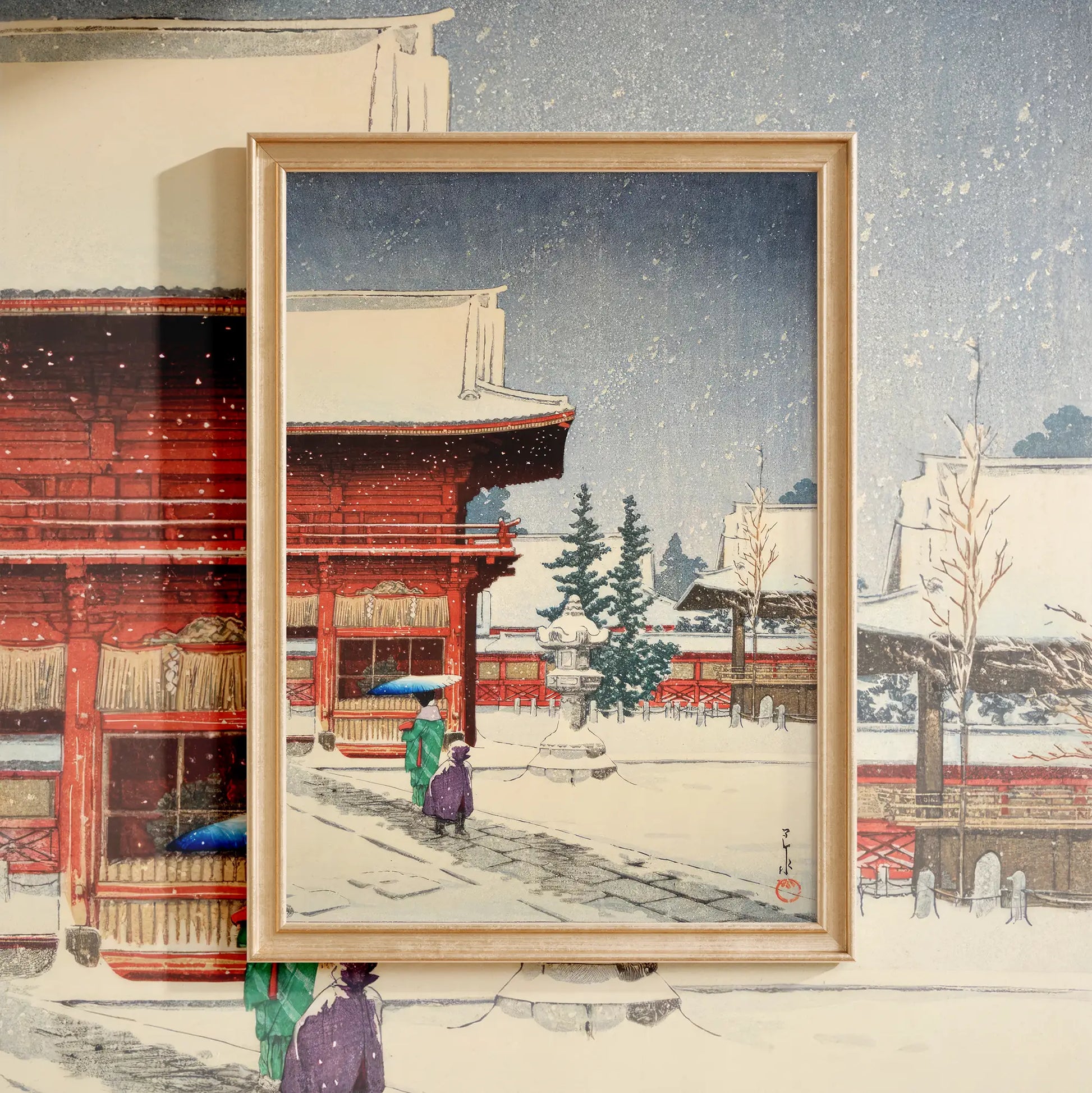 Hasui Kawase - Snow at Nezu Gongen Shrine #188 a beautiful painting reproduction by GalleryInk.Art