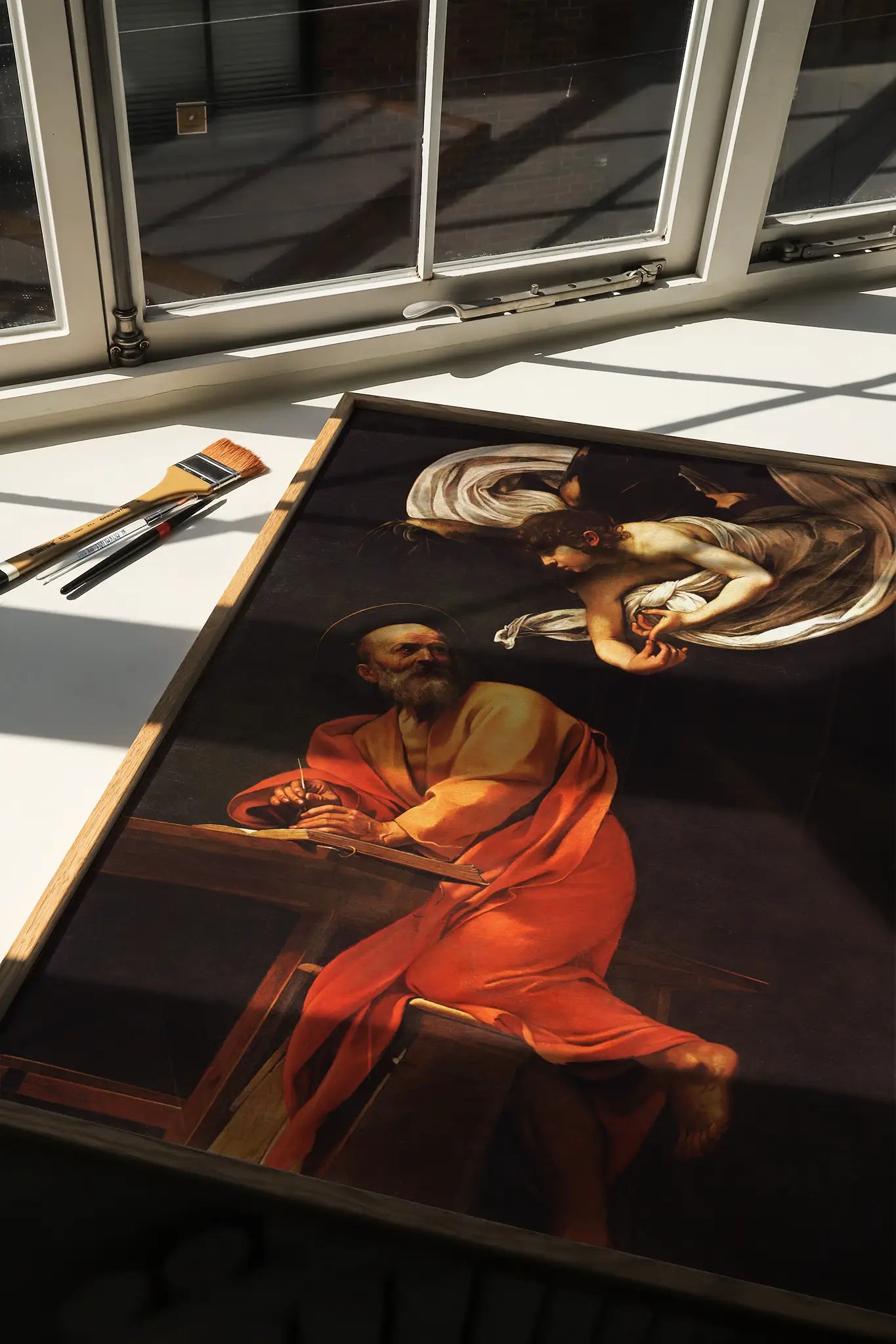 Caravaggio - Saint Matthew and the angel #15 a beautiful painting reproduction by GalleryInk.Art