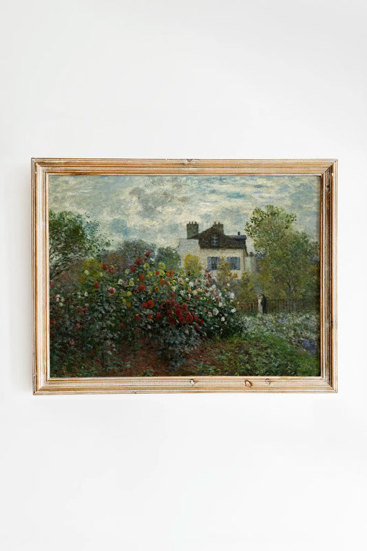 Claude Monet -  Corner of the Garden with Dahlias #6 a beautiful seascape painting reproduction printed by GalleryInk.Art