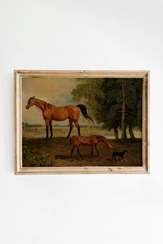 Benjamin Marshall - Broodmare with Foal, and a Terrier #34 a beautiful painting reproduction printed by GalleryInk.Art, a store providing equestrian wall art prints