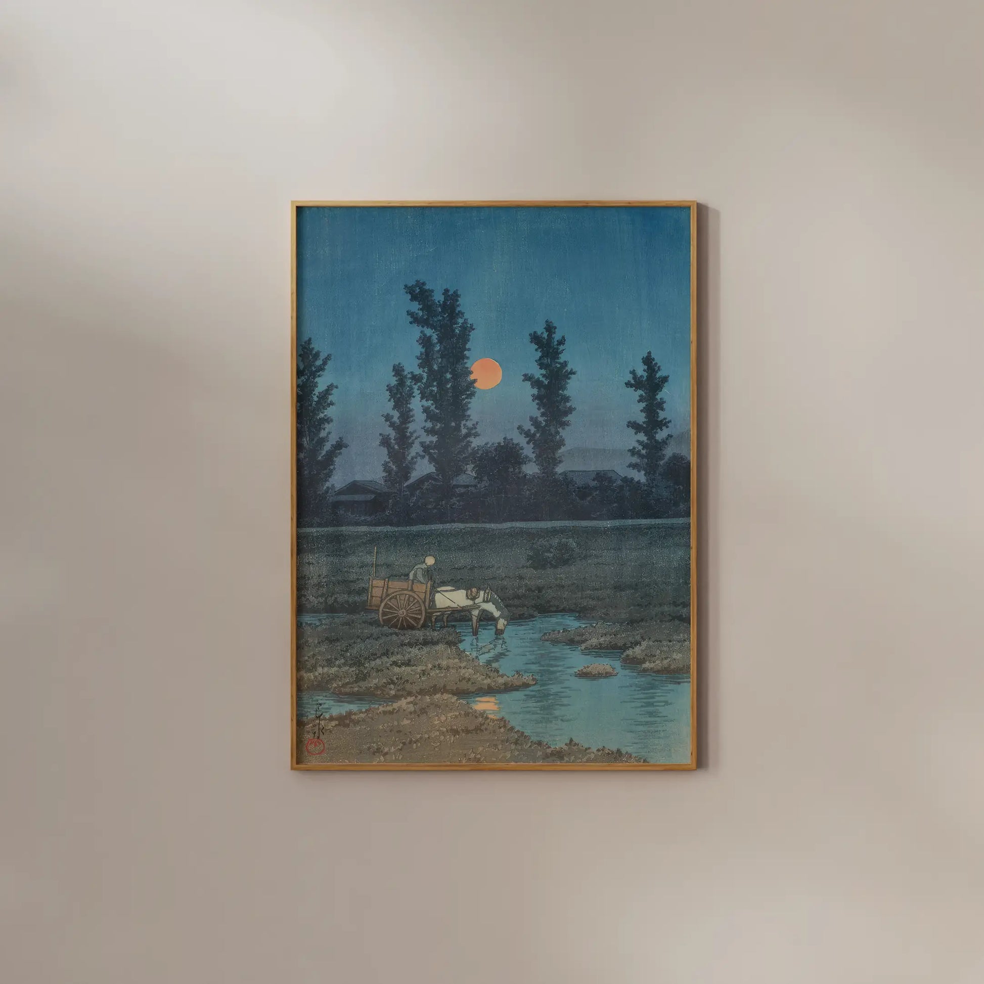 Hasui Kawase - Evening Moon at Nakanoshima, Sapporo #34 a beautiful painting reproduction by GalleryInk.Art