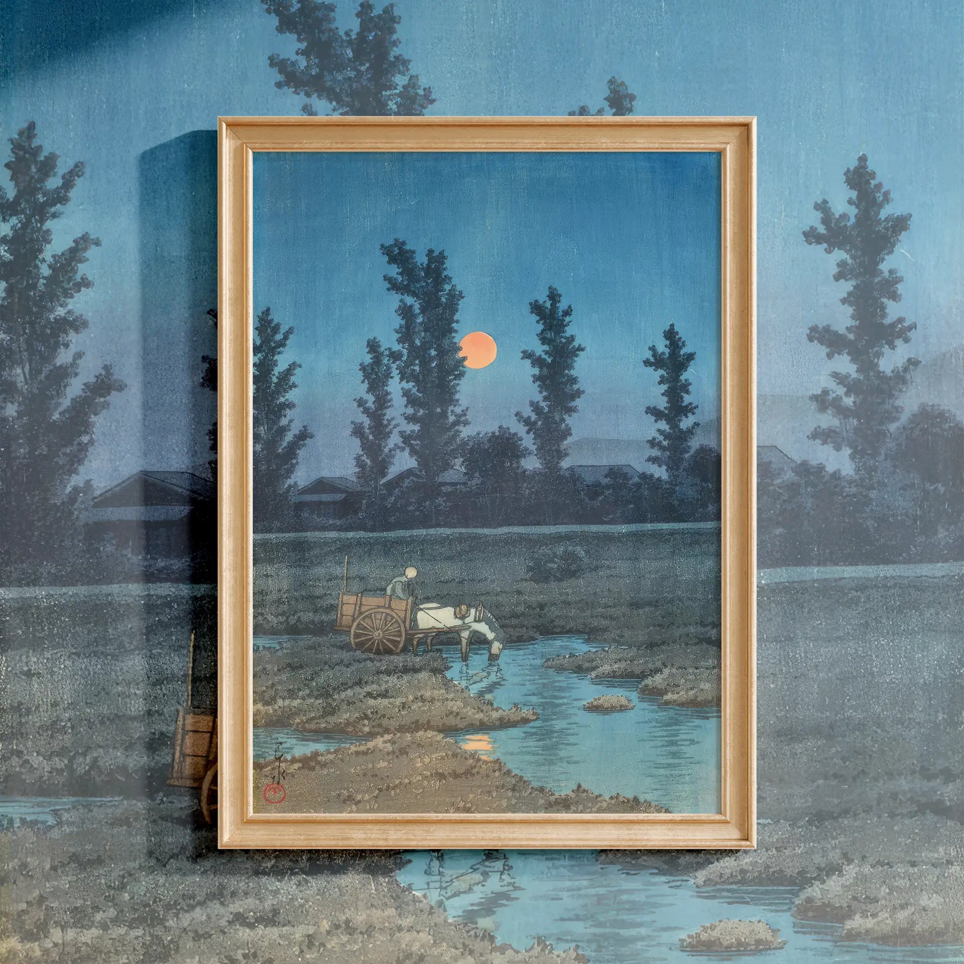Hasui Kawase - Evening Moon at Nakanoshima, Sapporo #34 a beautiful painting reproduction by GalleryInk.Art