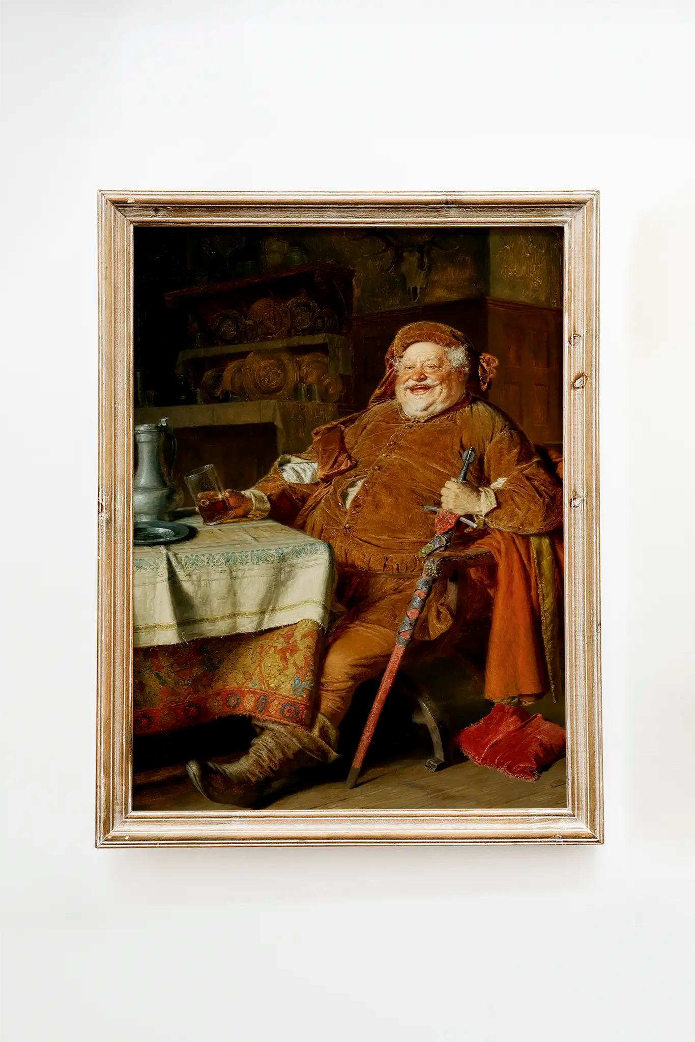 Eduard von Grützner - Falstaff With A Sword, Wine Jug And Glass #143 poster print