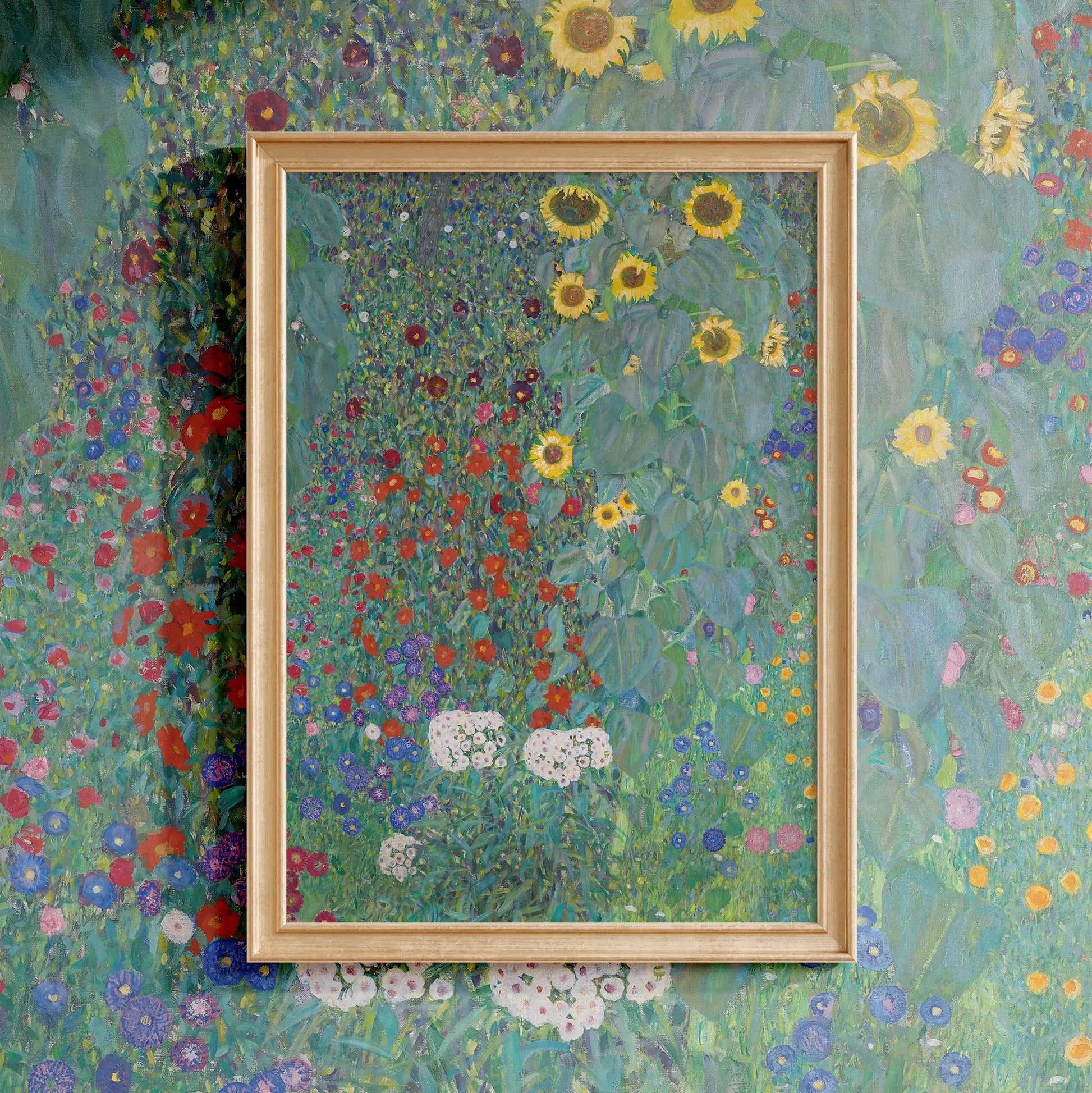 Gustav Klimt - Cottage garden with sunflowers #10 a beautiful painting reproduction by GalleryInk.Art