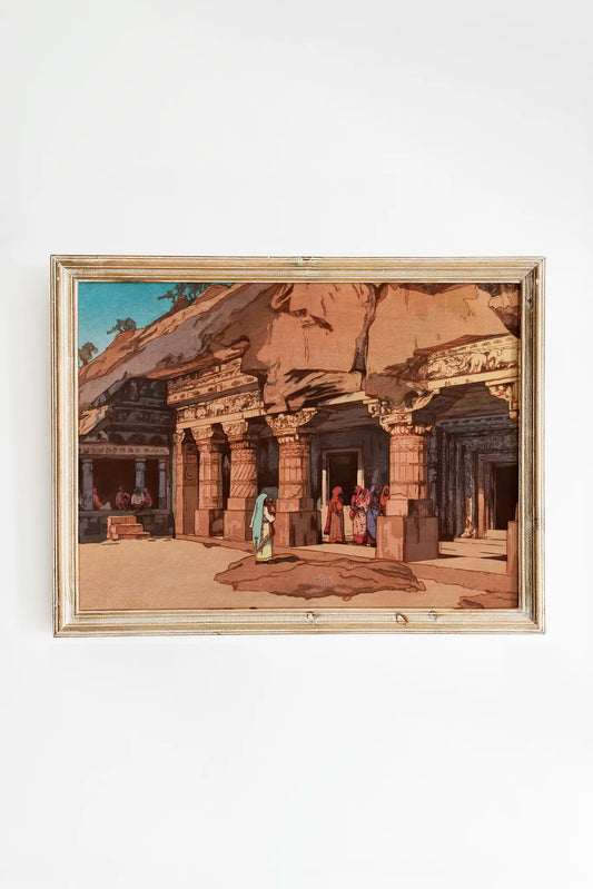 Hiroshi Yoshida - Ajanta Cave Temple #03 a beautiful painting reproduction by GalleryInk.Art