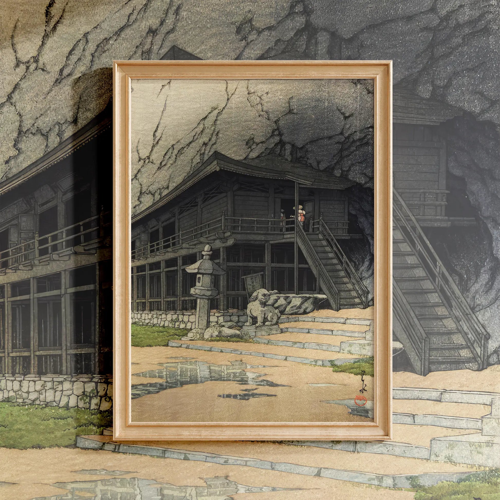 Hasui Kawase - Tatsuyakutsu, Hiraizumi #215 a beautiful painting reproduction by GalleryInk.Art