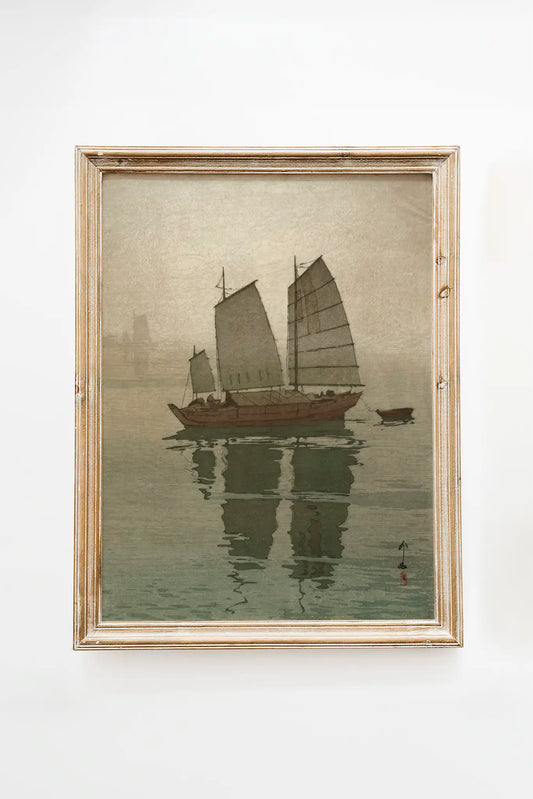 Hiroshi Yoshida - Inland Sea - Sailing Boats - Mist #66 a beautiful painting reproduction by GalleryInk.Art