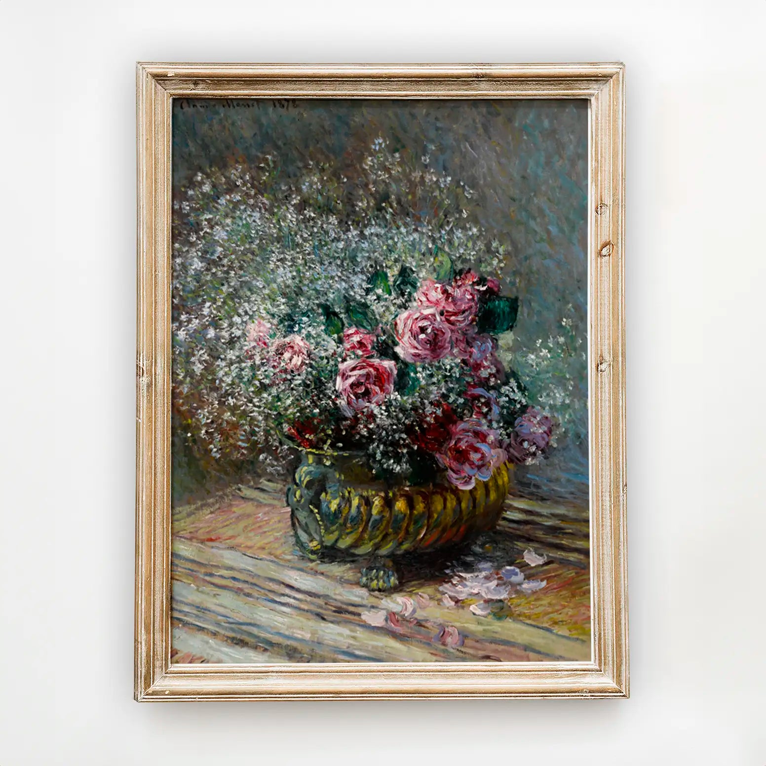 Claude Monet - Fleurs dans un pot (Roses et brouillard) #monet-154 a beautiful painting reproduction by GalleryInk.Art