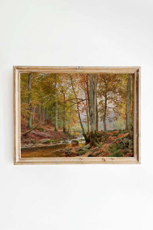 Autumn Woodland with Bridge over a Stream - Heinrich Böhmer #223 a beautiful painting reproduction by GalleryInk.Art