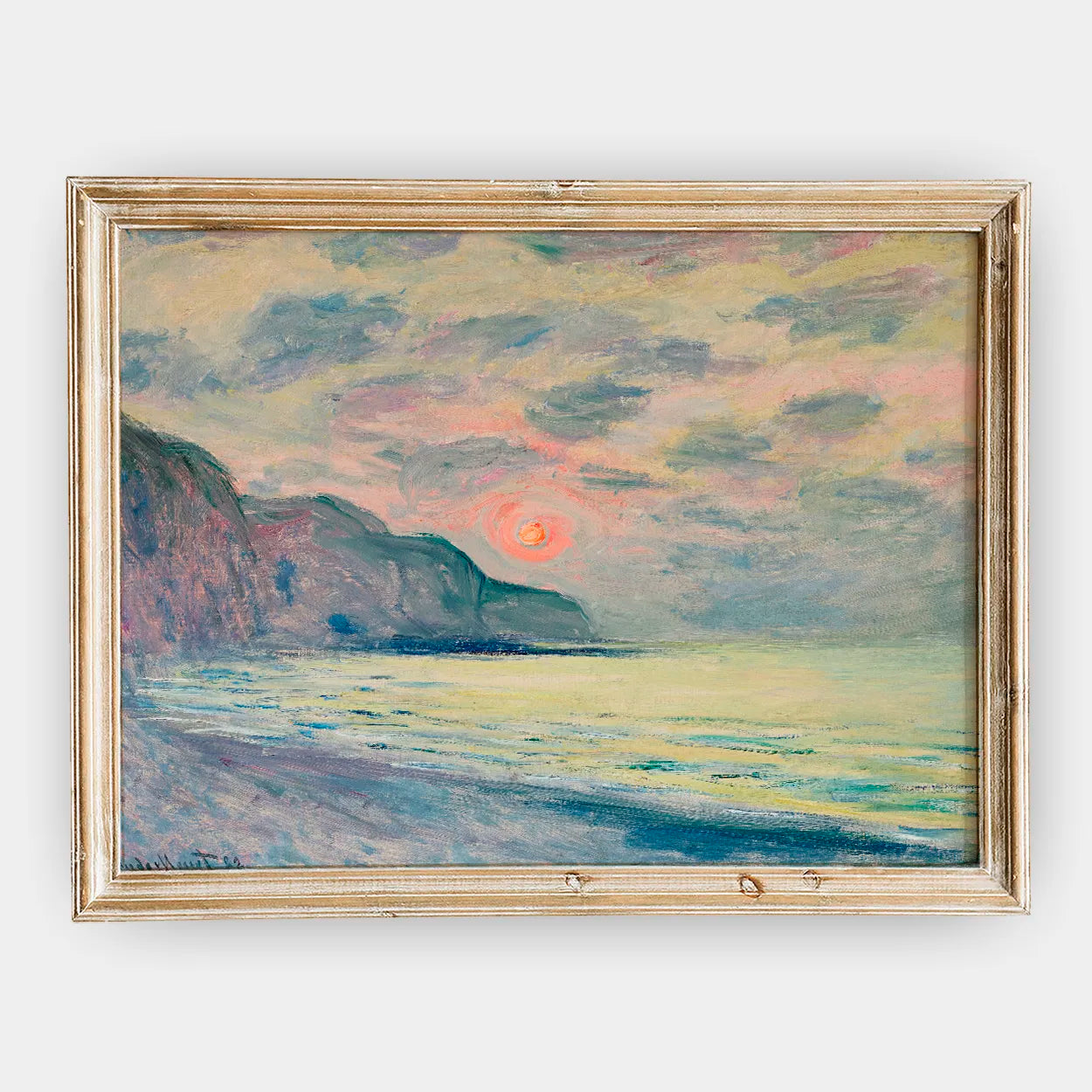 Claude Monet - Soleil couchant, temps brumeux, Pourville #175 a beautiful painting reproduction by GalleryInk.Art