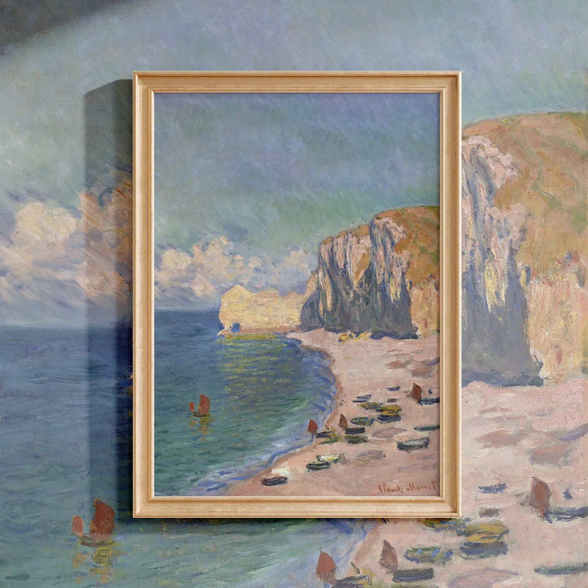 Claude Monet - Étretat, The Beach and the Falaise d’Amont #monet-19 a beautiful painting reproduction by GalleryInk.Art