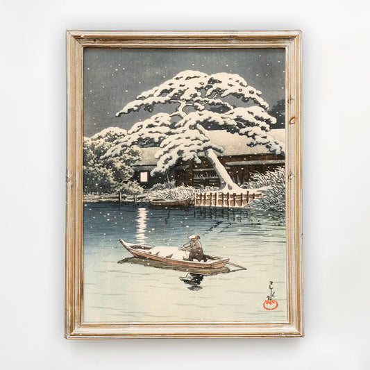 Hasui Kawase - Snow at Funabori #182 a beautiful painting reproduction by GalleryInk.Art