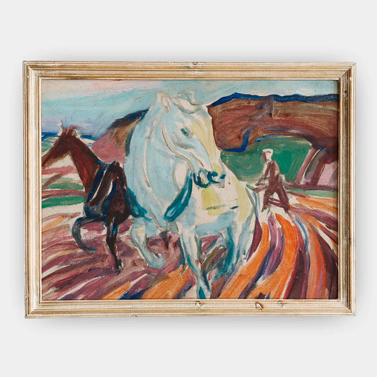 Edvard Munch - Horses Ploughing #69 a beautiful painting reproduction by GalleryInk.Art