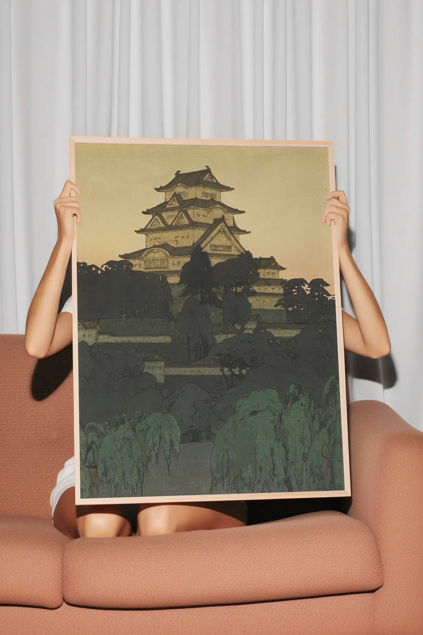 Hiroshi Yoshida - Himeji Castle - Evening, Taisho era #209 a beautiful painting reproduction by GalleryInk.Art