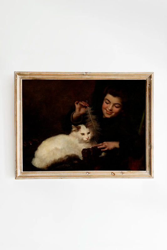 Portrait of a Girl with Cat - Antoine Jean Bail #221 a beautiful painting reproduction by GalleryInk.Art