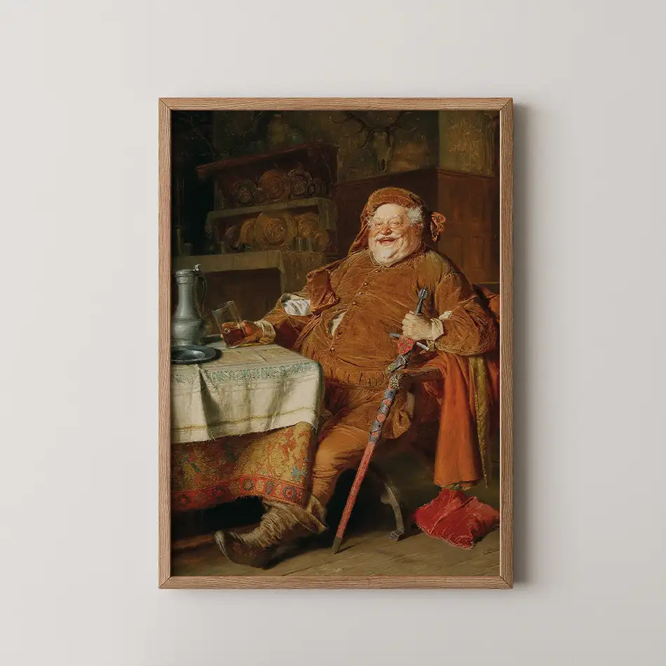Falstaff With A Sword, Wine Jug And Glass by Eduard von Grützner - Fine Art Print