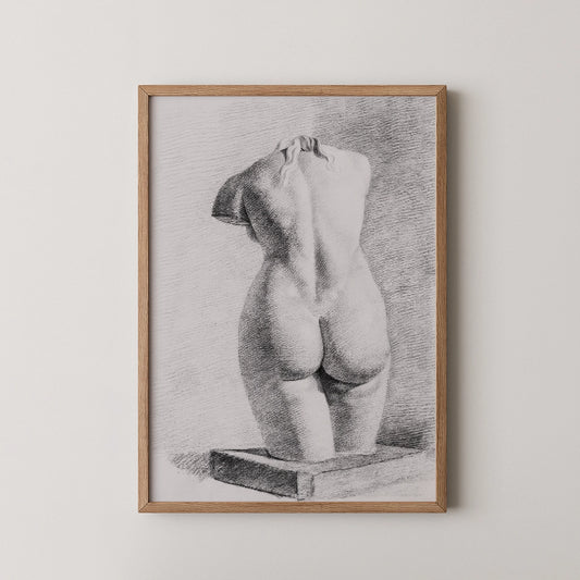 Antique drawing of a woman by a - Fine Art Print