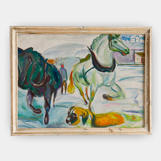 Edvard Munch - Horse Team and a St. Bernhard in the Snow #67 a beautiful painting reproduction by GalleryInk.Art