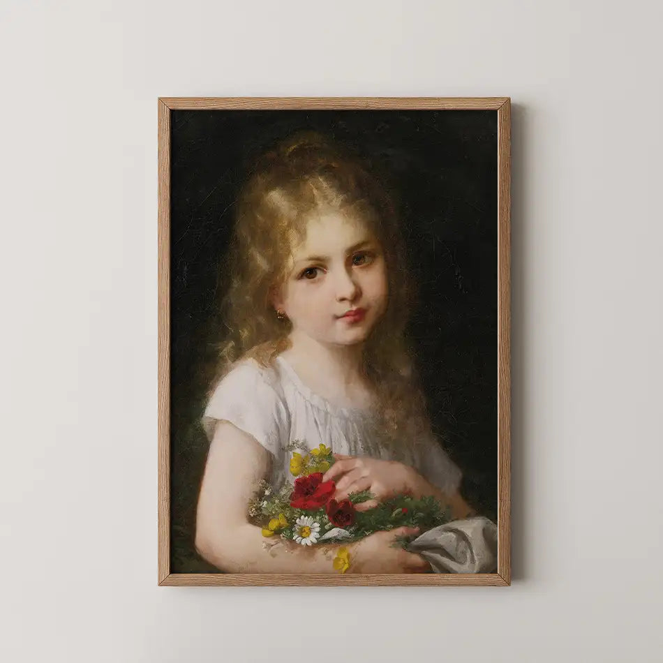 A young girl holding a bouquet by Gustave Doyen - Fine Art Print