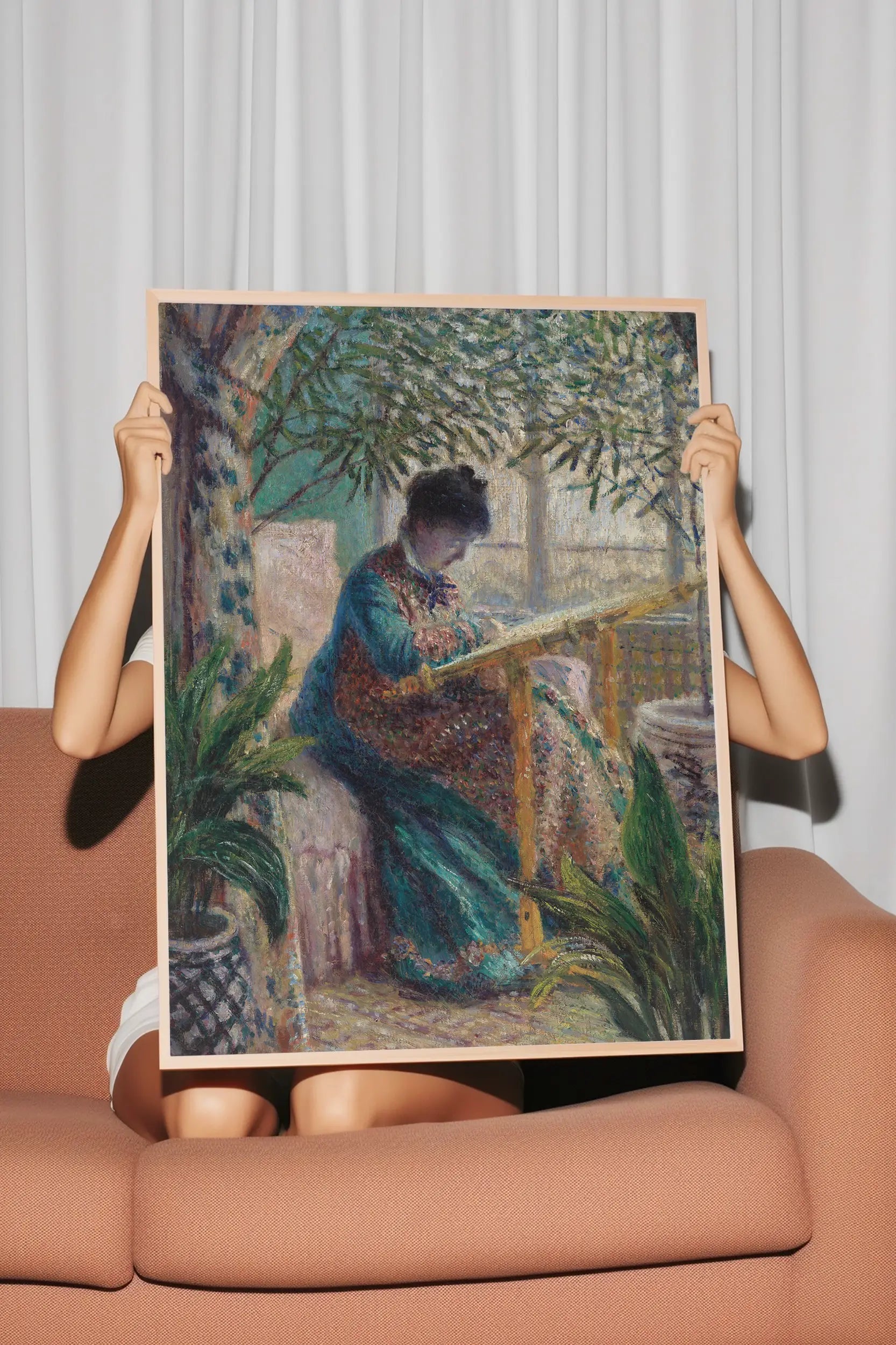 Claude Monet - Madame Monet Embroidering #monet-6 a beautiful painting reproduction by GalleryInk.Art