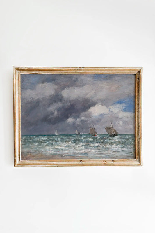 Eugene Boudin - Sailboats near Trouville #52 a beautiful seascape painting reproduction printed by GalleryInk.Art