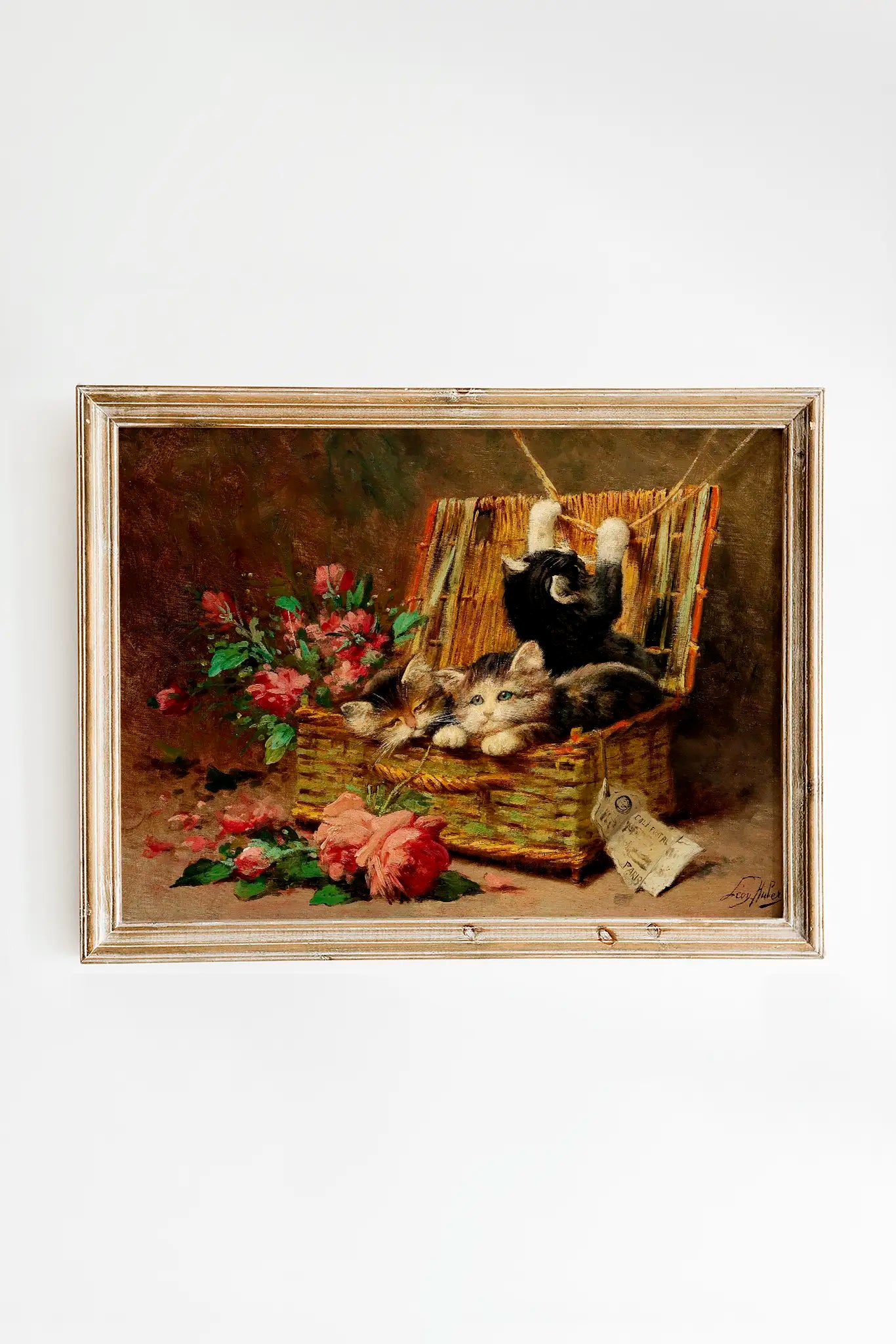 A Basket of Cats - Léon Huber #213 a beautiful painting reproduction by GalleryInk.Art