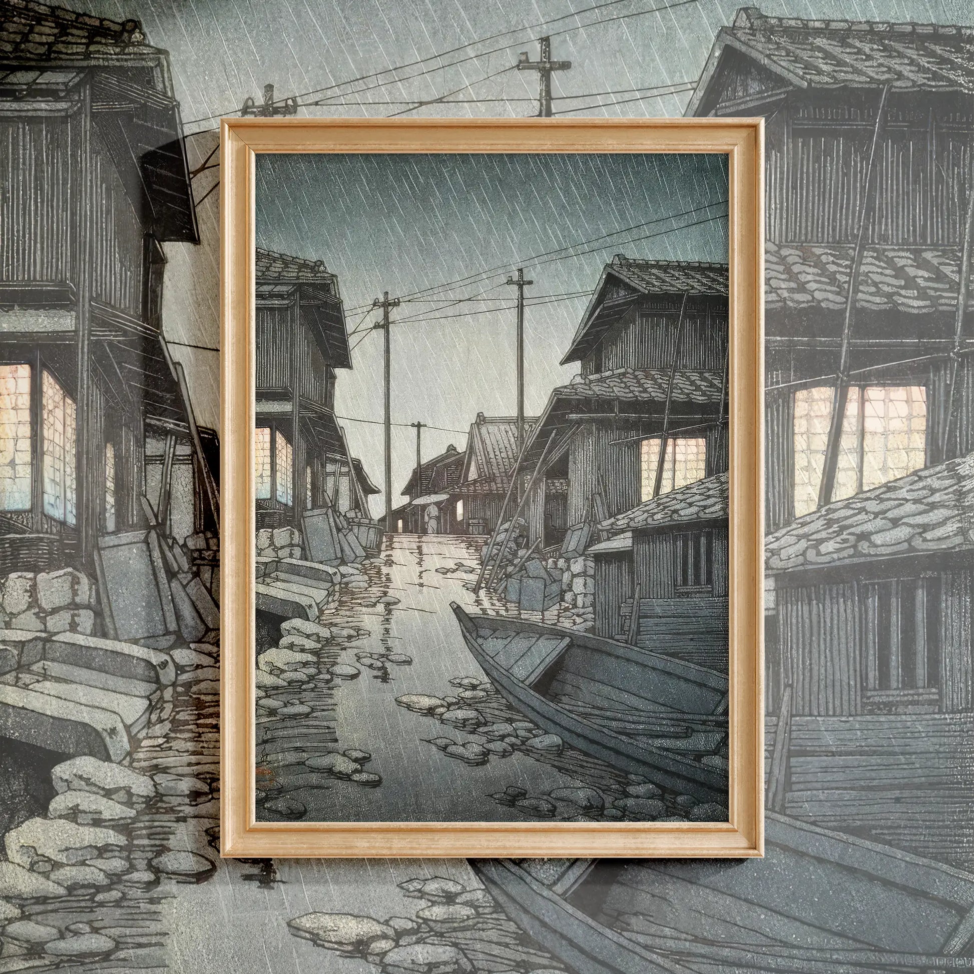 Hasui Kawase - Night Rain at Kawarago #135 a beautiful painting reproduction by GalleryInk.Art