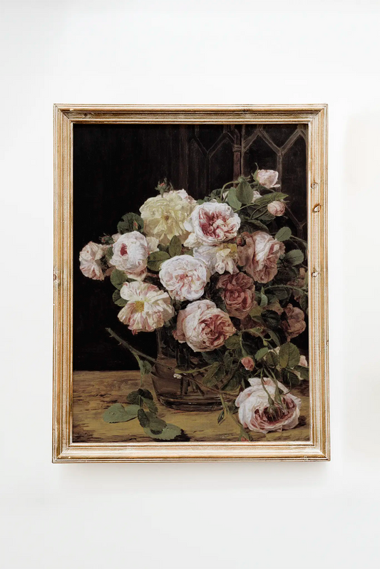 Ferdinand Georg Waldmüller - Bouquet of roses at the window #37 a beautiful painting reproduction printed by GalleryInk.Art, a store providing still life wall art prints