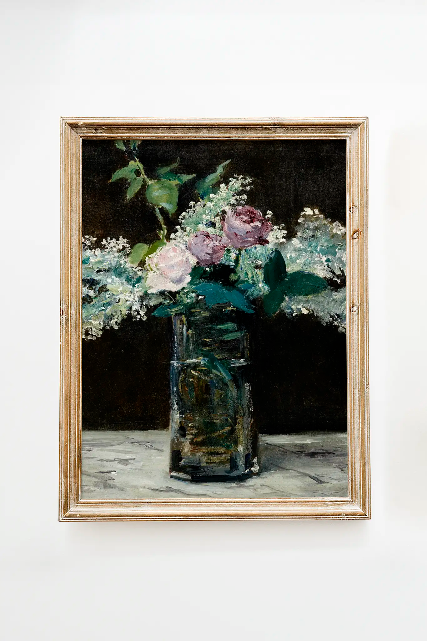 Edouard Manet - Vase Of White Lilacs And Roses #13 a beautiful painting reproduction printed by GalleryInk.Art, a store providing still life wall art prints