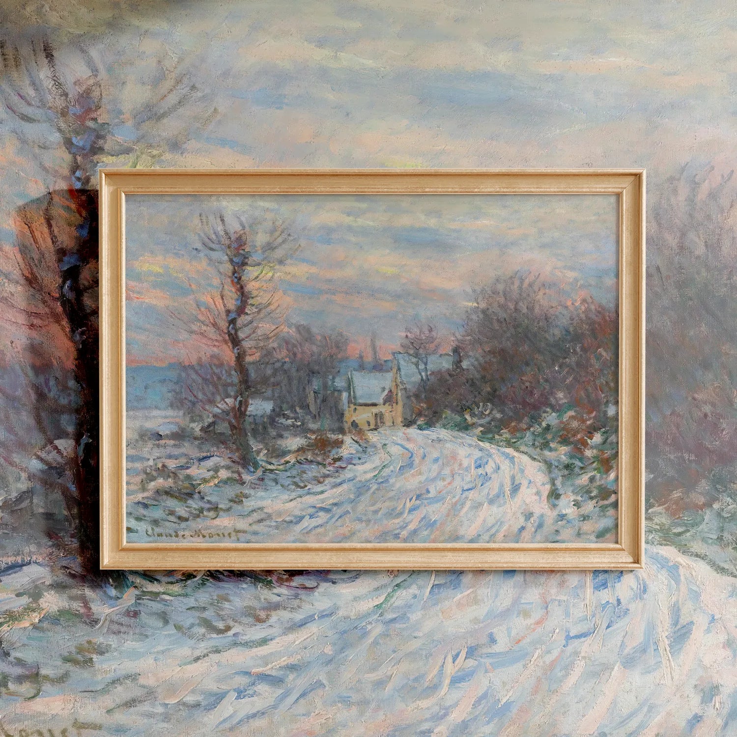 Claude Monet - L’entrée De Giverny En Hiver #143 a beautiful painting reproduction by GalleryInk.Art