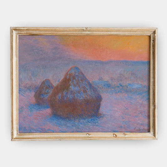 Claude Monet - Stacks of Wheat (Sunset, Snow Effect) #126 a beautiful painting reproduction by GalleryInk.Art