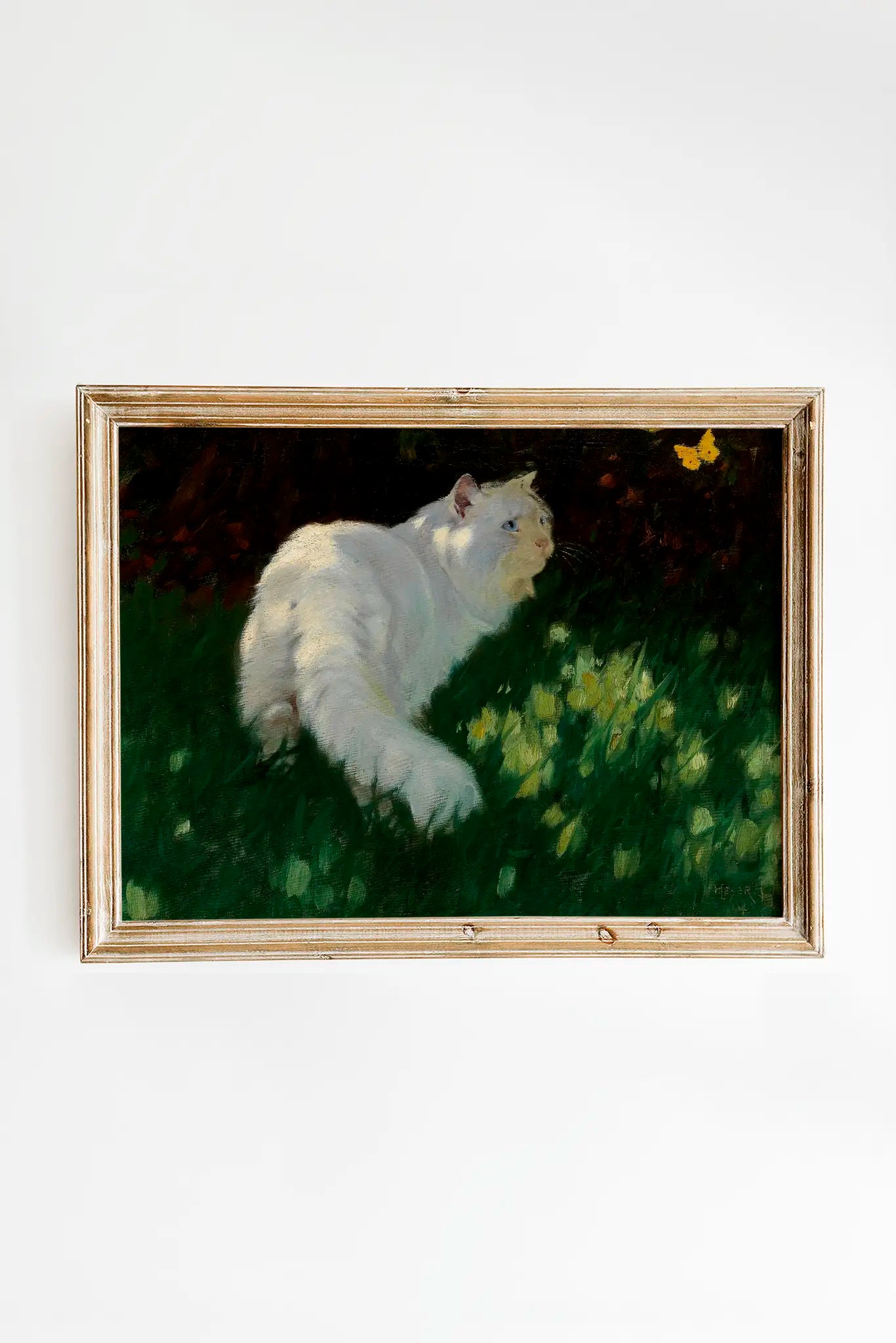 White Cat and Butterflies - Arthur Heyer #211 a beautiful painting reproduction by GalleryInk.Art