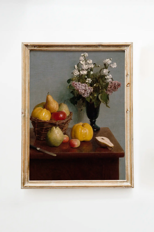 Henri Fantin-Latour - Still Life with Flowers and Fruit #54 a beautiful painting reproduction printed by GalleryInk.Art, a store providing still life wall art prints