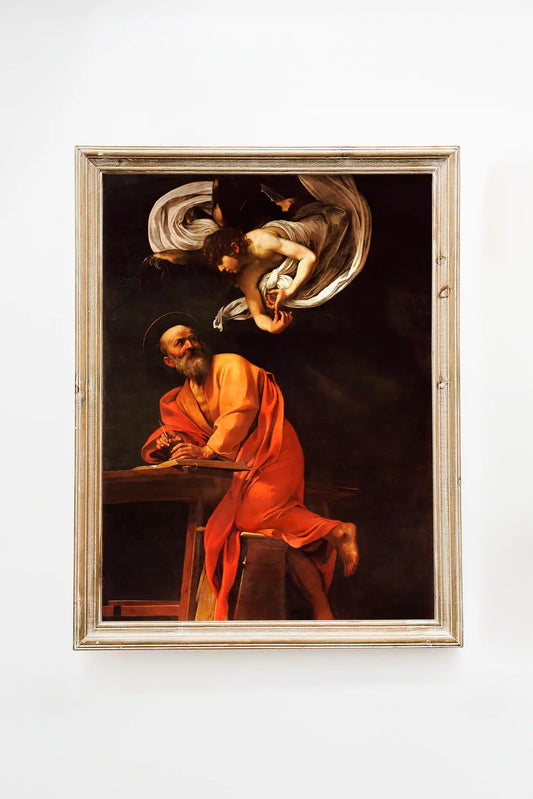 Caravaggio - Saint Matthew and the angel #15 a beautiful painting reproduction by GalleryInk.Art