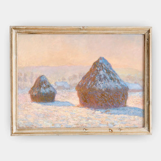 Claude Monet - Wheatstacks, Snow Effect, Morning #83 a beautiful painting reproduction by GalleryInk.Art