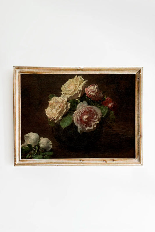 Henri Fantin-Latour - Roses in a Bowl #81 a beautiful winter painting reproduction printed by GalleryInk.Art