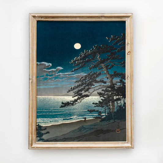 Hasui Kawase - Spring Moon at Ninomiya Beach by Hasui Kawase #240 a beautiful painting reproduction by GalleryInk.Art